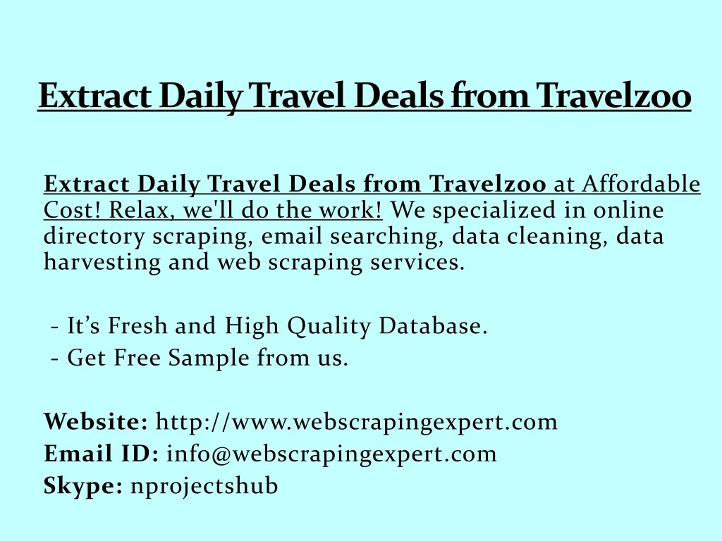 extract daily travel deals from travelzoo