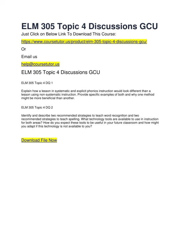 ELM 305 Topic 4 Discussions GCU