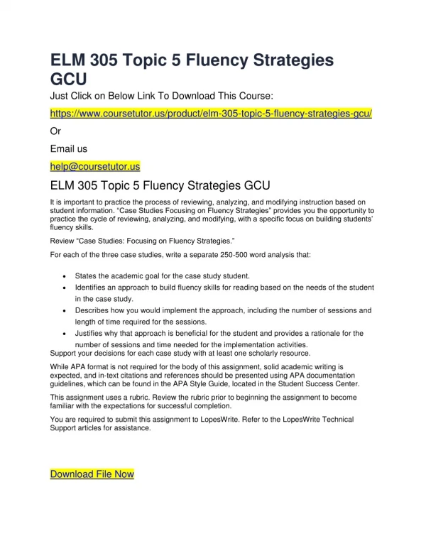 ELM 305 Topic 5 Fluency Strategies GCU