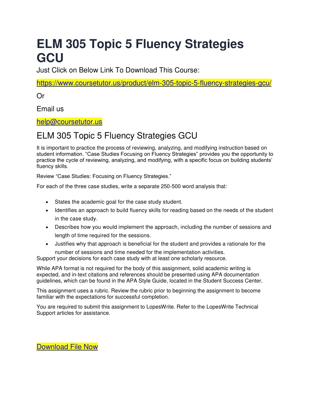 elm 305 topic 5 fluency strategies gcu just click