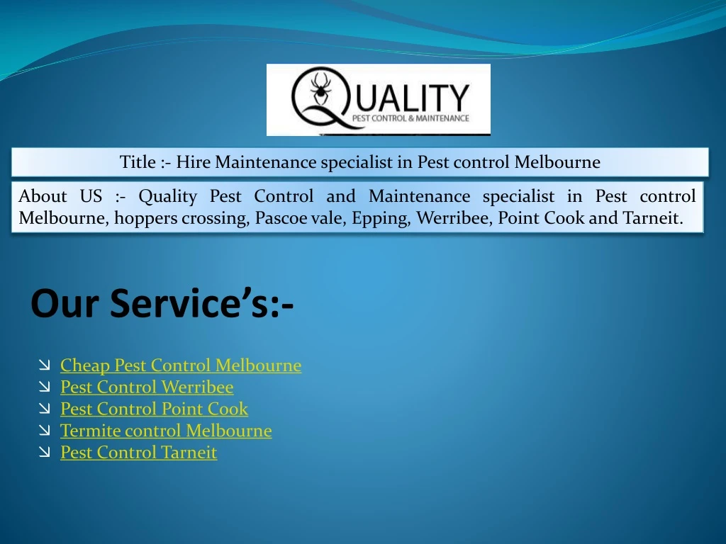 title hire maintenance specialist in pest control