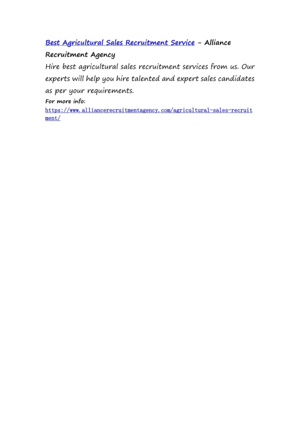 best agricultural sales recruitment service