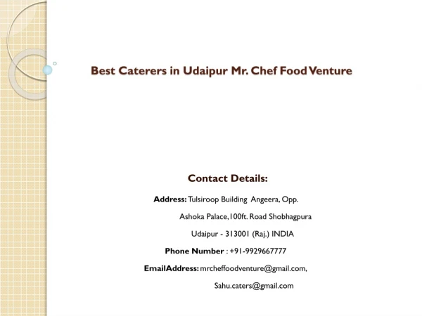 Best  Caterers in Udaipur Mr. Chef Food Venture