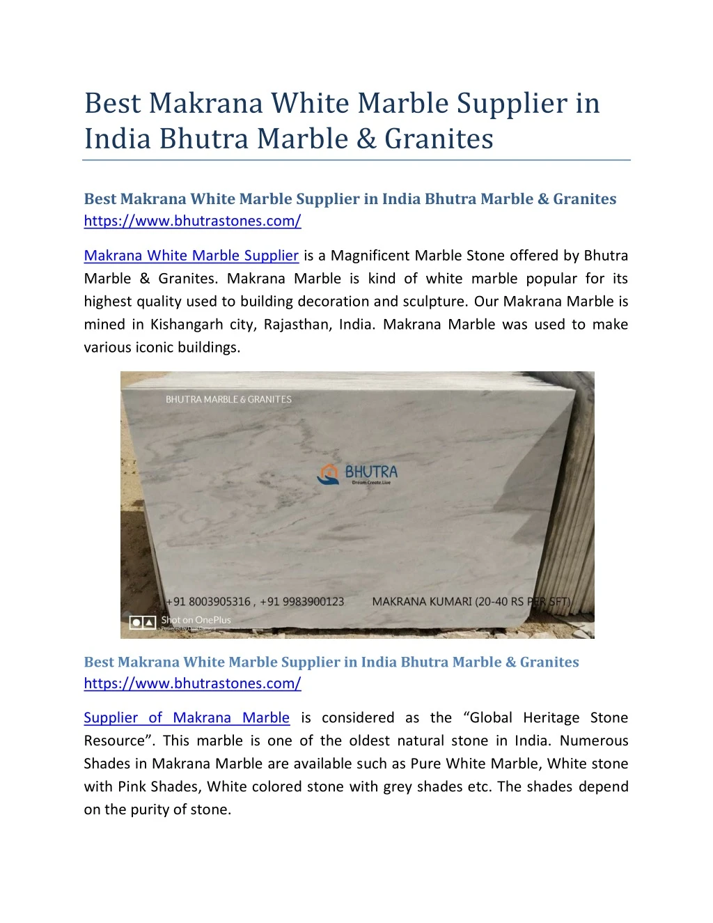 best makrana white marble supplier in india