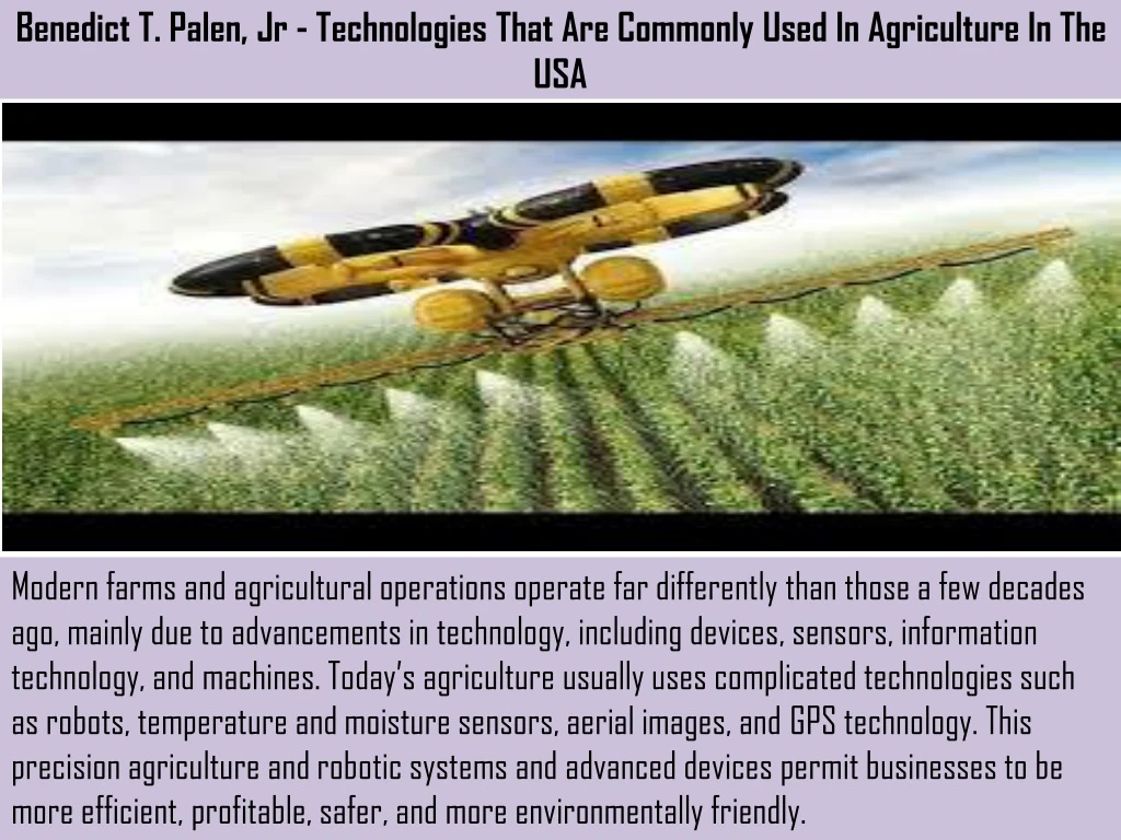 benedict t palen jr technologies that are commonly used in agriculture in the usa