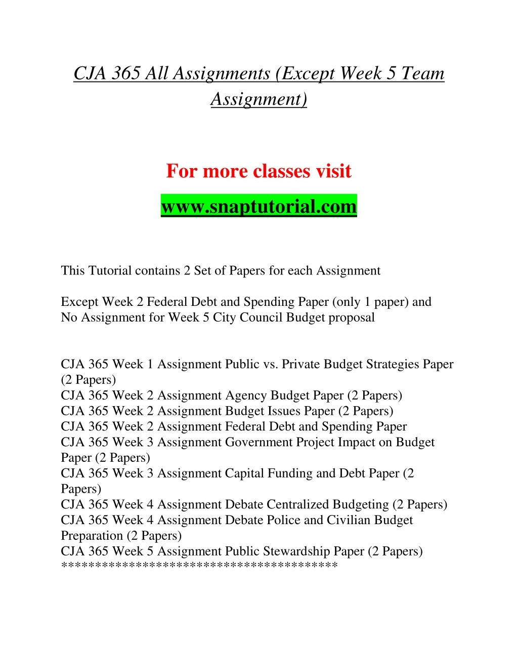 cja 365 all assignments except week 5 team