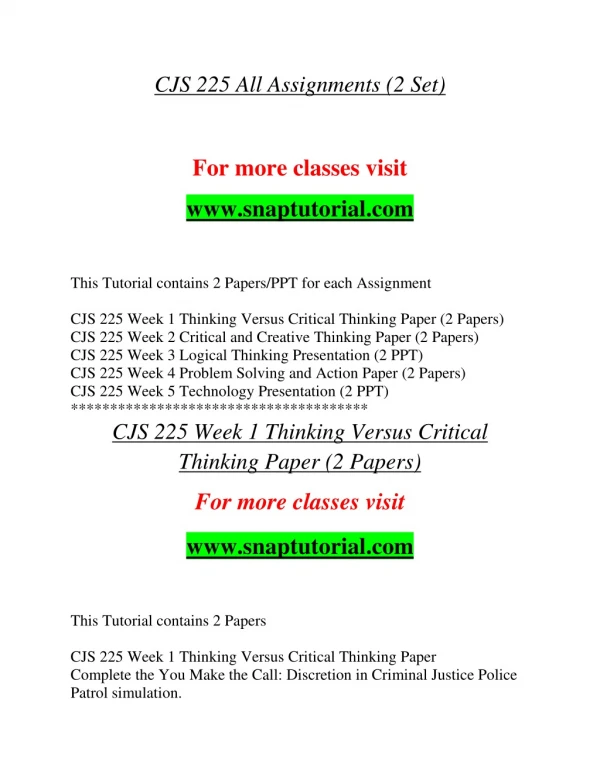 CJS 225  Education Redefined / snaptutorial.com