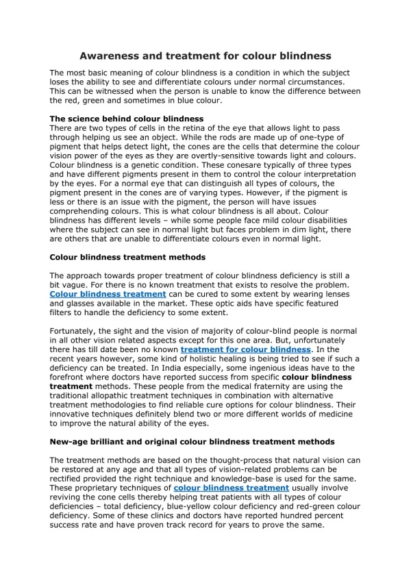 awareness and treatment for colour blindness