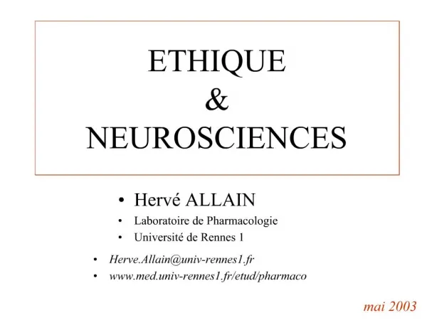 Herv ALLAIN Laboratoire de Pharmacologie Universit de Rennes 1
