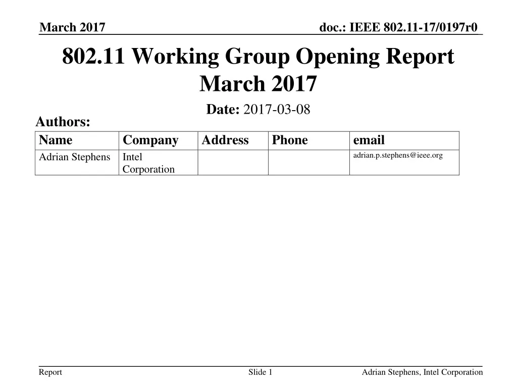 802 11 working group opening report march 2017