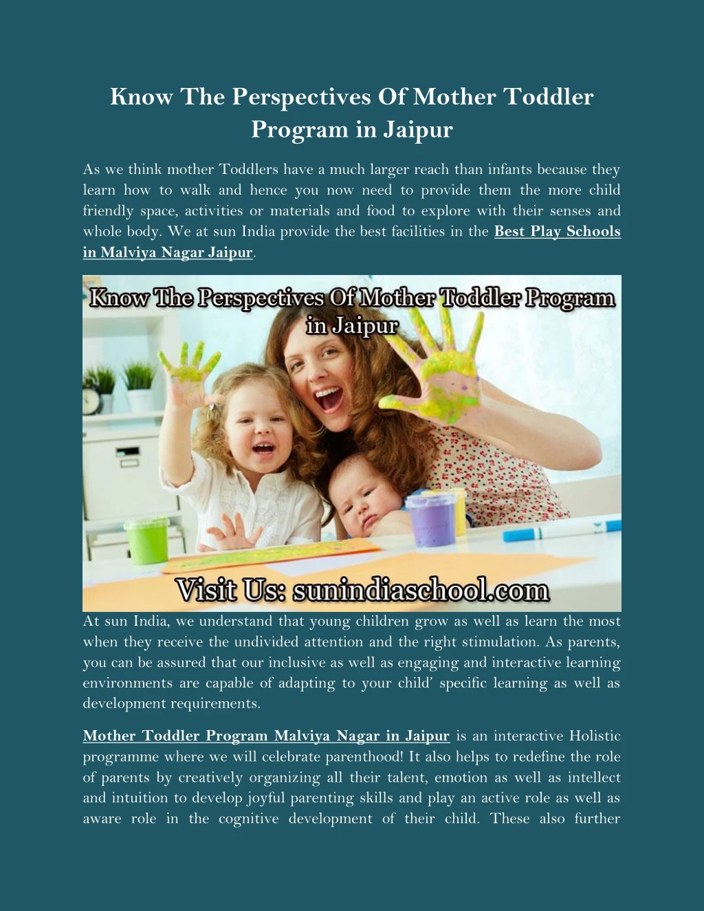 know the perspectives of mother toddler program