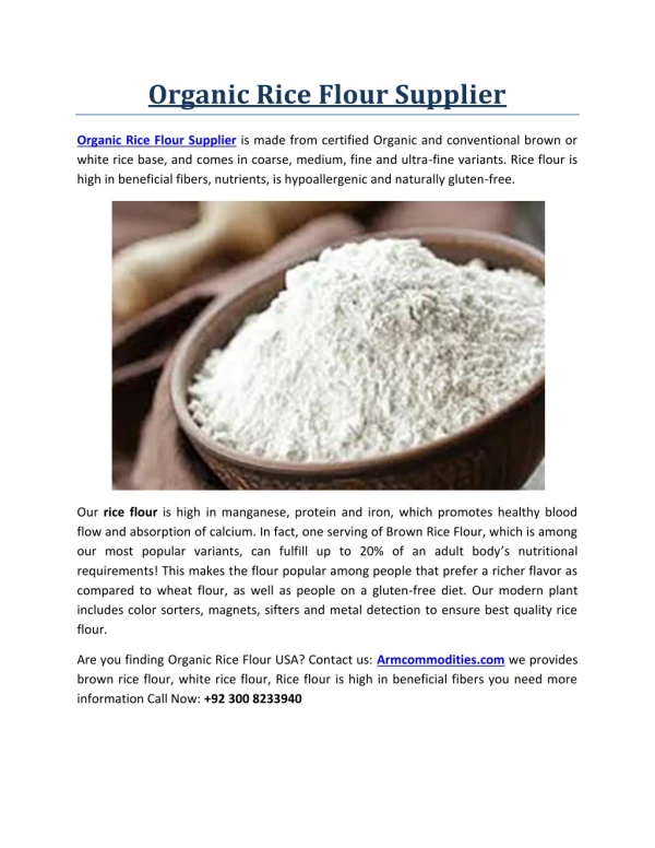 Organic Rice Flour Supplier