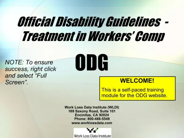 Official Disability Guidelines - Treatment in Workers Comp ODG