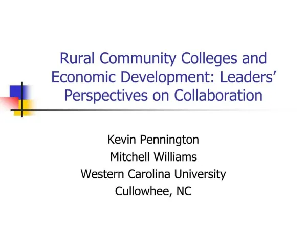 Rural Community Colleges and Economic Development: Leaders Perspectives on Collaboration