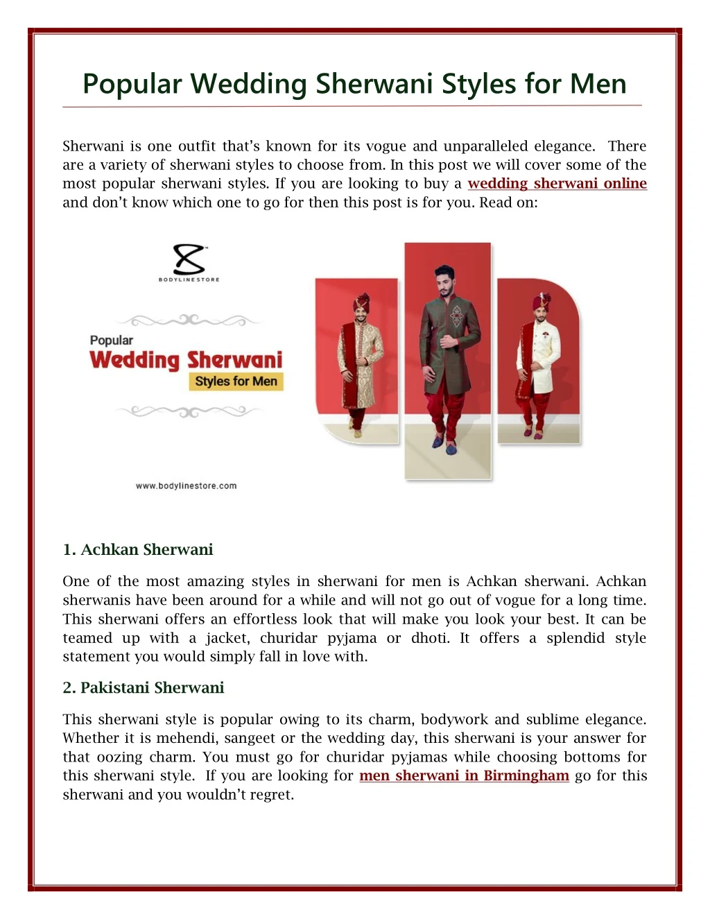 popular wedding sherwani styles for men