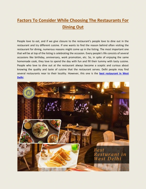 Factors To Consider While Choosing The Restaurants For Dining Out