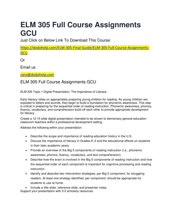 ELM 305 Full Course Assignments GCU