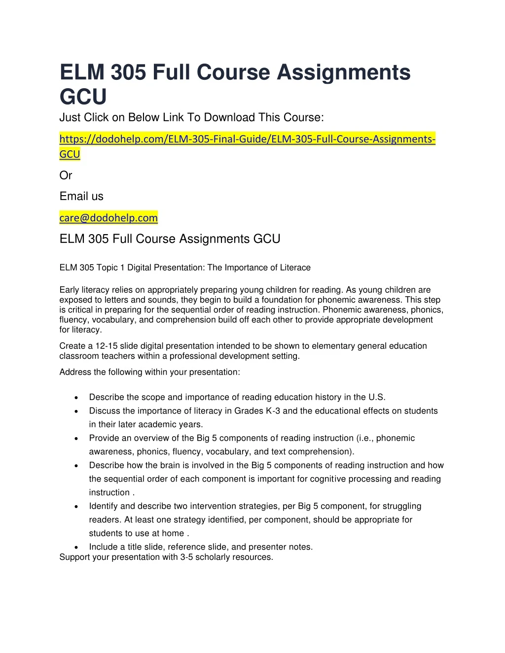 elm 305 full course assignments gcu just click