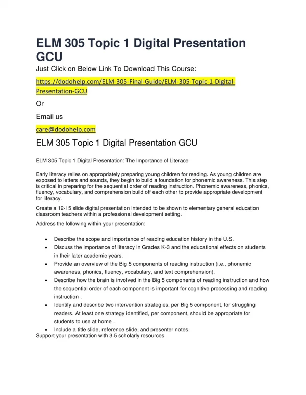 ELM 305 Topic 1 Digital Presentation GCU