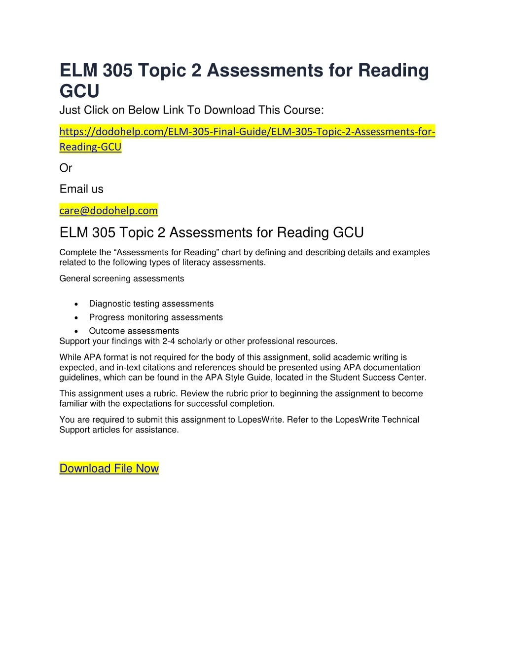 elm 305 topic 2 assessments for reading gcu just