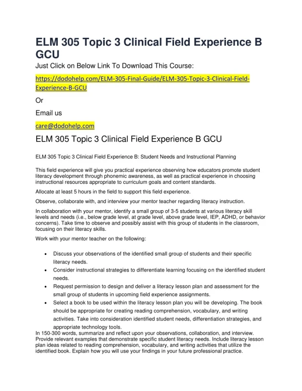 PPT - ELM 540 Topic 3 Clinical Field Experience B GCU PowerPoint ...