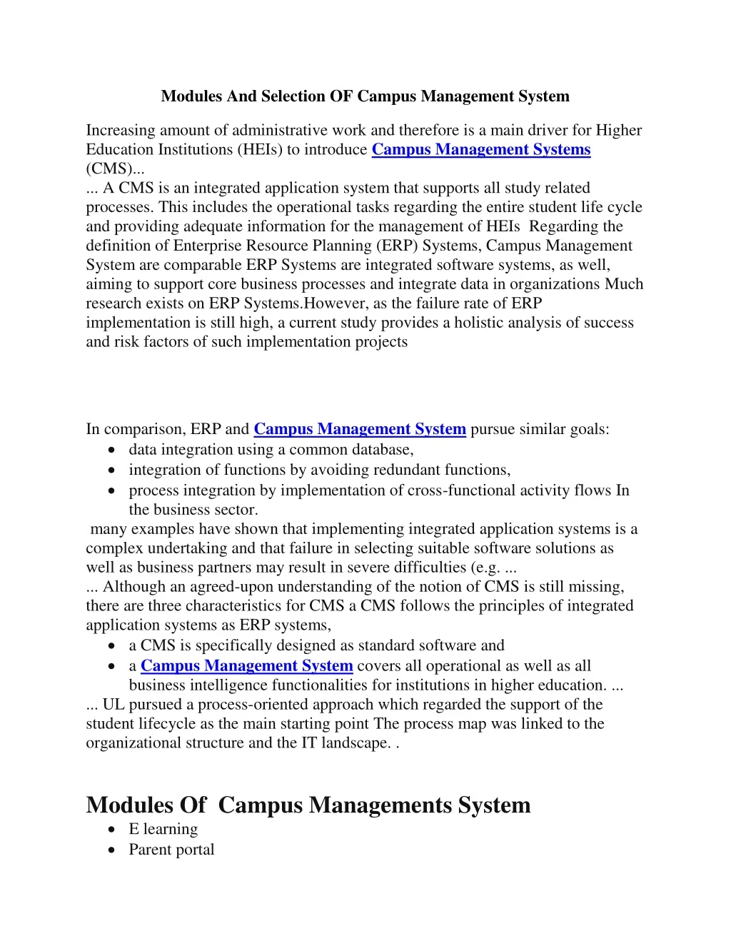 modules and selection of campus management system