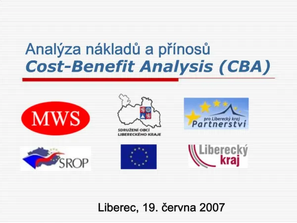 Anal za n kladu a pr nosu Cost-Benefit Analysis CBA