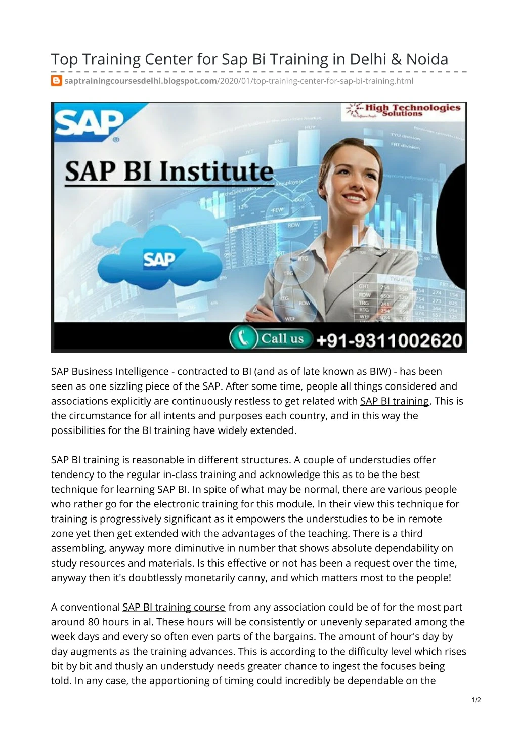 top training center for sap bi training in delhi