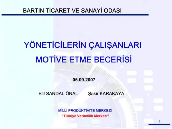 Y NETICILERIN ALISANLARI MOTIVE ETME BECERISI 05.09.2007 Elif SANDAL NAL Sakir KARAKAYA