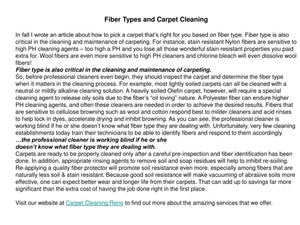 Fiber Types and Carpet Cleaning