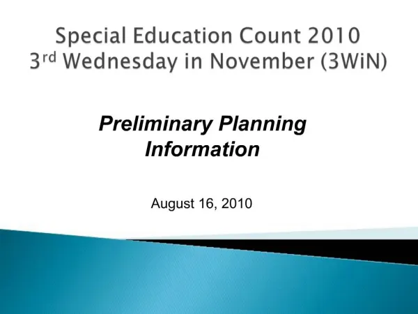 Special Education Count 2010 3rd Wednesday in November 3WiN