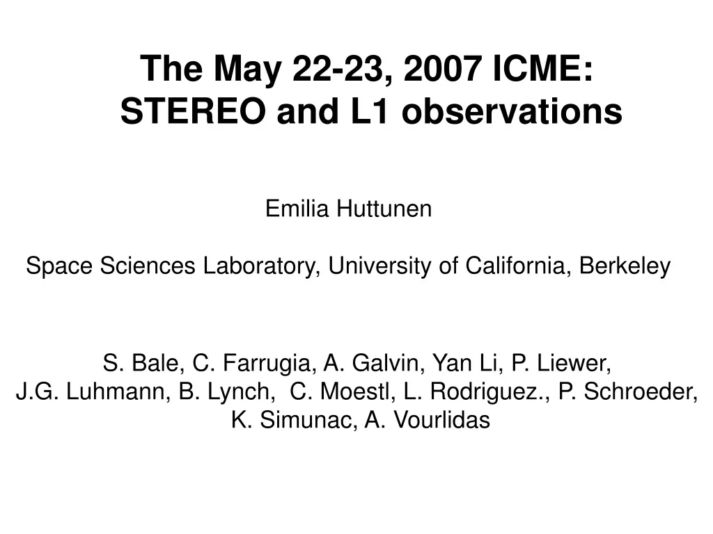 the may 22 23 2007 icme stereo and l1 observations