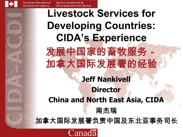 Livestock Services for Developing Countries: CIDA s Experience -