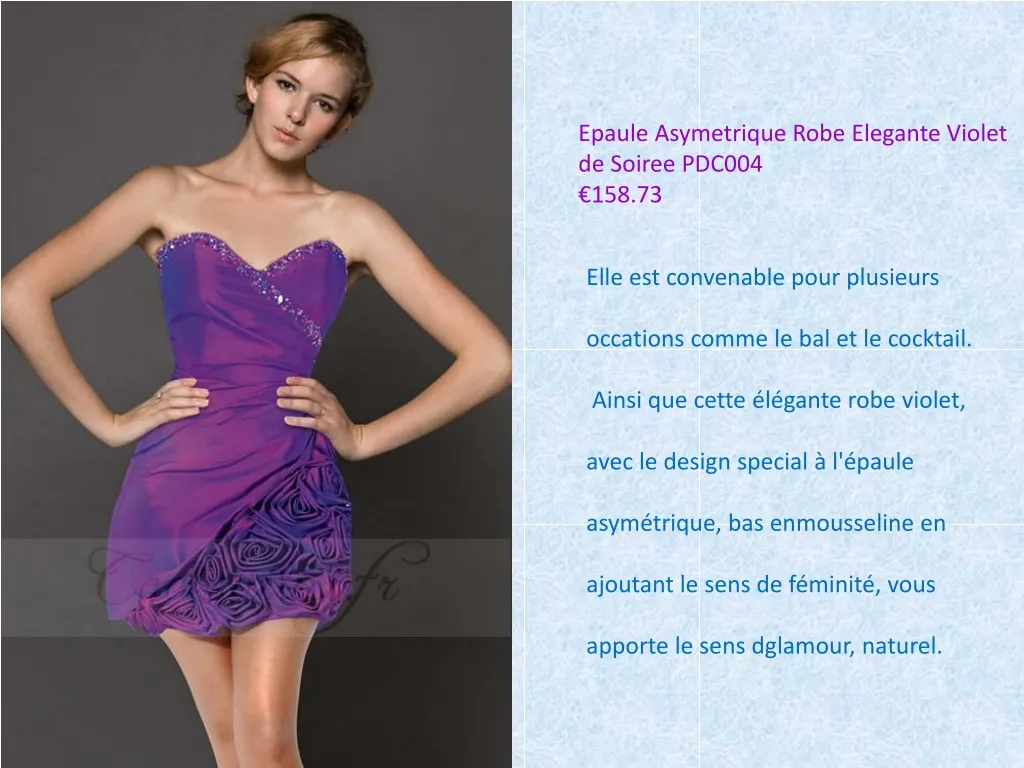 epaule asymetrique robe elegante violet de soiree