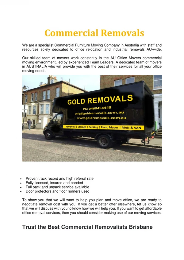 Cheap Commercial Removalists in Perth and Brisbane | Gold Removals