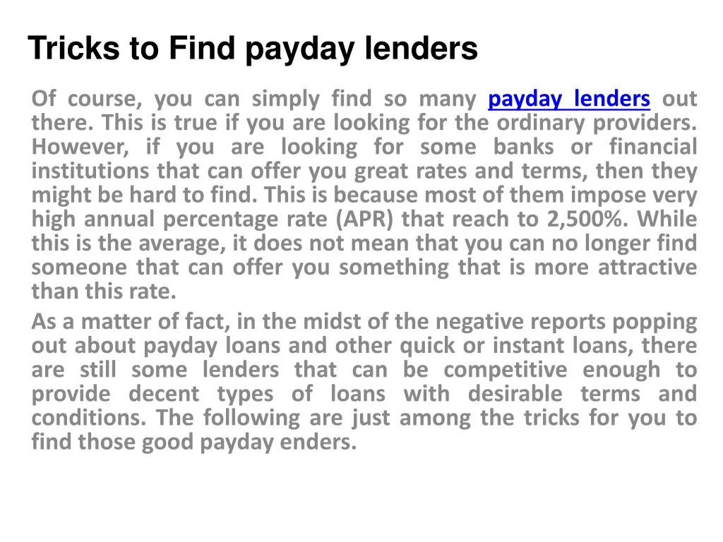 tricks to find payday lenders
