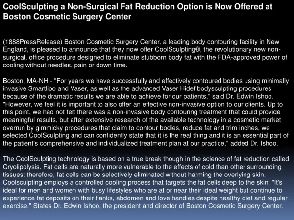 CoolSculpting a Non-Surgical Fat Reduction Option is Now Off