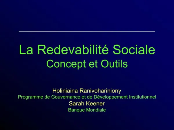 La Redevabilit Sociale Concept et Outils