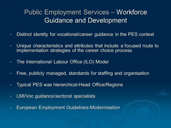 Public Employment Services Workforce Guidance and Development