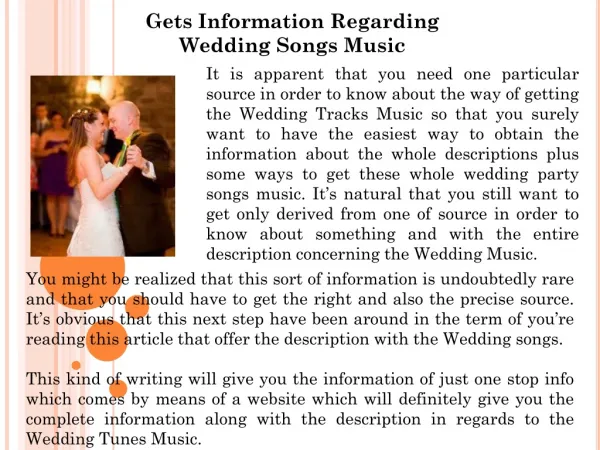 Gets Information Regarding Wedding Songs Music