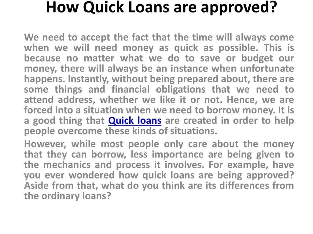 how quick loans are approved