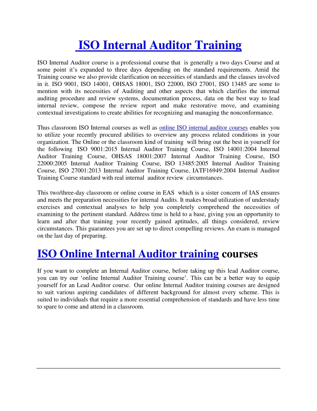 iso internal auditor training