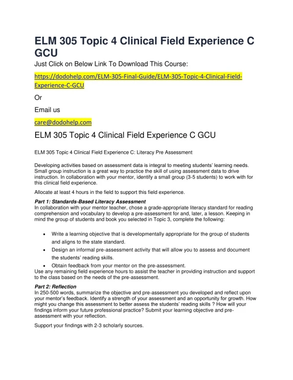 ELM 305 Topic 4 Clinical Field Experience C GCU