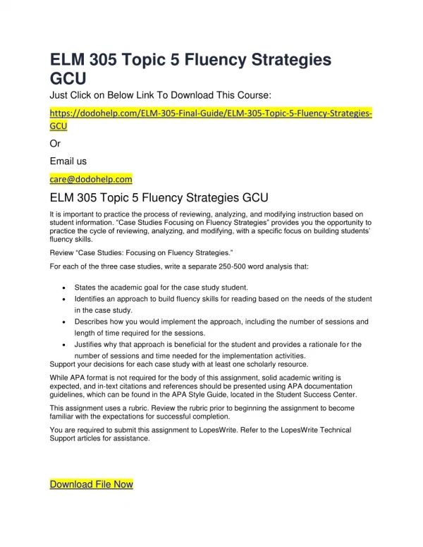 ELM 305 Topic 5 Fluency Strategies GCU