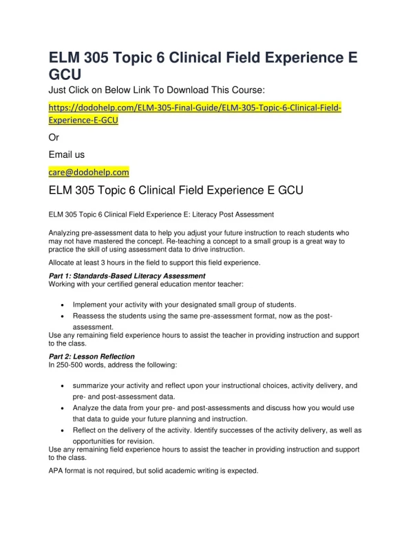 elm 305 topic 6 clinical field experience