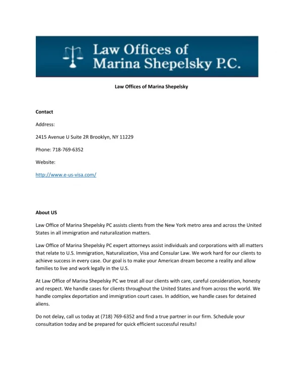 Law Offices of Marina Shepelsky