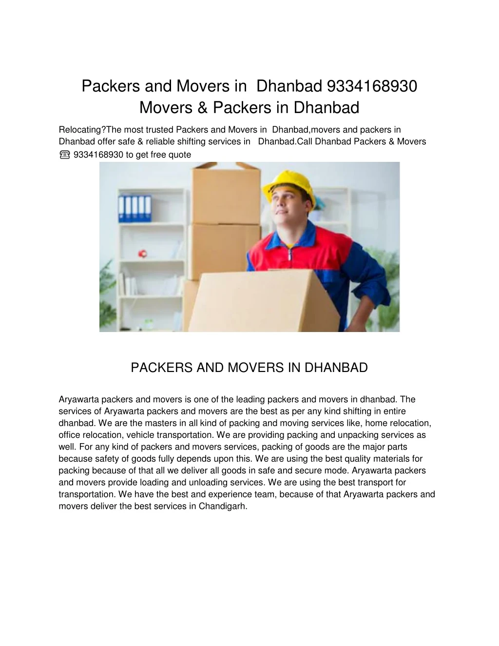 packers and movers in dhanbad 9334168930 movers
