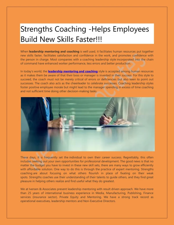 Strengths Coaching -Helps Employees Build New Skills Faster!!!