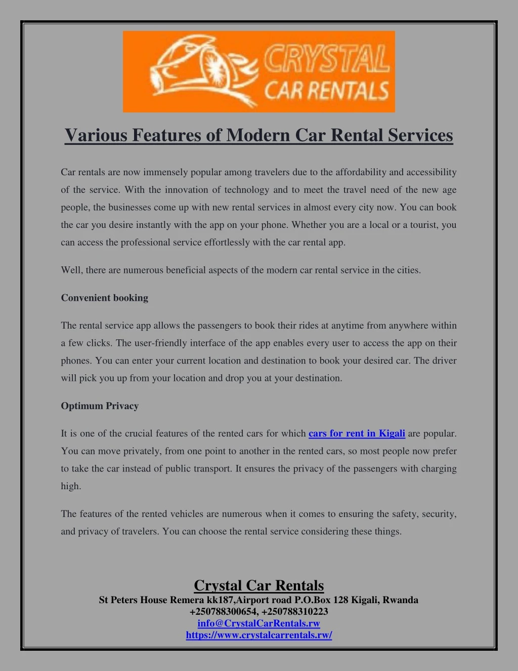 various features of modern car rental services