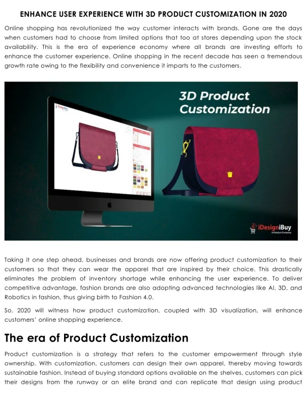 ENHANCE USER EXPERIENCE WITH 3D PRODUCT CUSTOMIZATION IN 2020